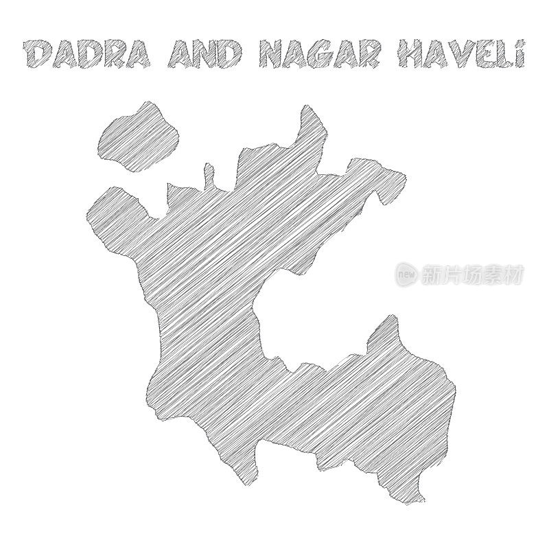 Dadra和Nagar Haveli地图手绘在白色背景上